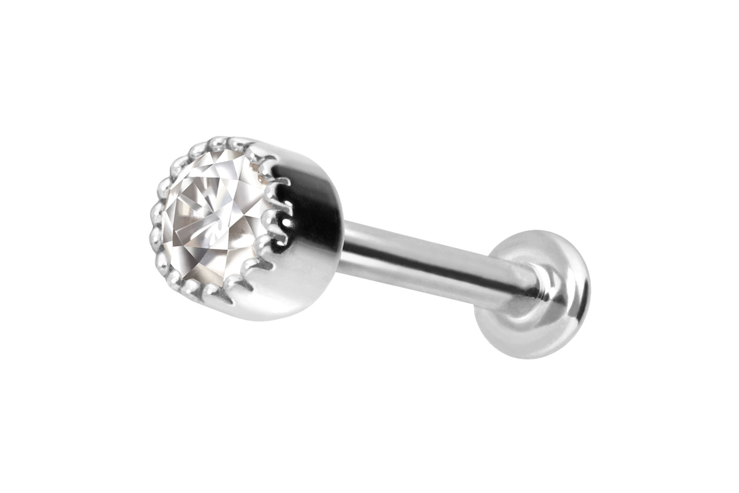 14 Karat Gold Labret Piercing mit Push Fit MOISSANIT-DISC